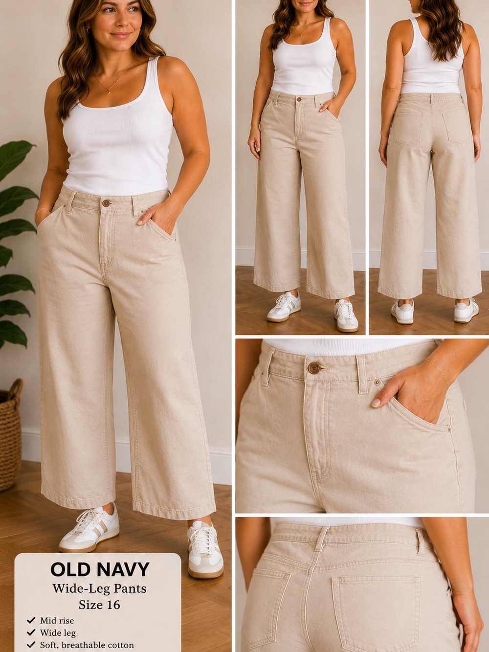 Old Navy Women's Wide Leg Cropped Pants in Light Cream